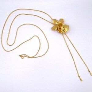 Signed RISIS 3i Heirloom Orchid 24K Gold Dipped Bolo Tie Lariat Necklace
